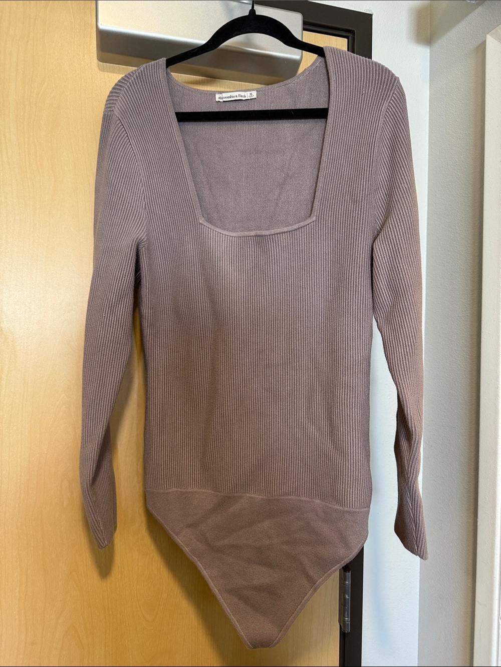 Abercrombie & Fitch Dusty Mauve Ribbed Square-Neck Bodysuit Sweater
